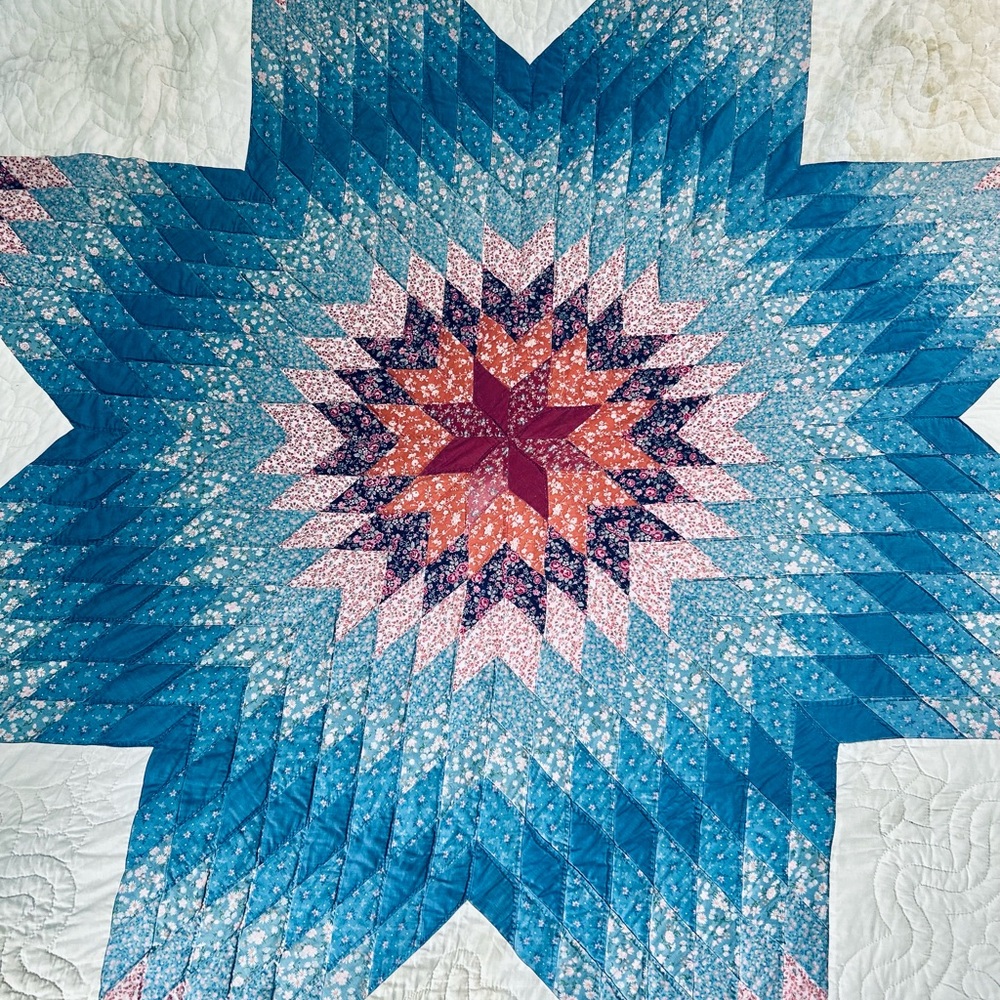 Blue and Pink Star Antique Quilt